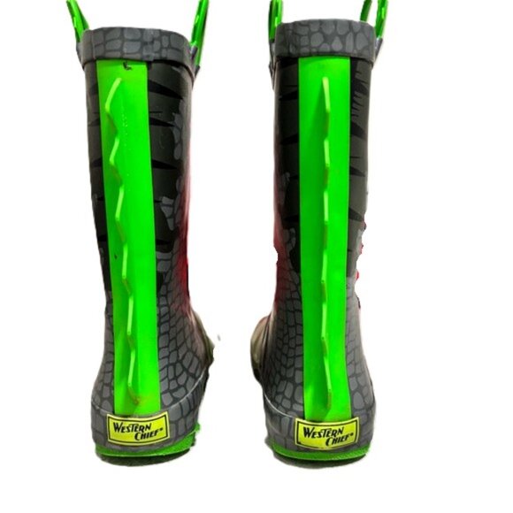 Western Chief Jurassic Jake Dinosaur Rain Boots Youth Size 1 Charcoal Green - Picture 12 of 16